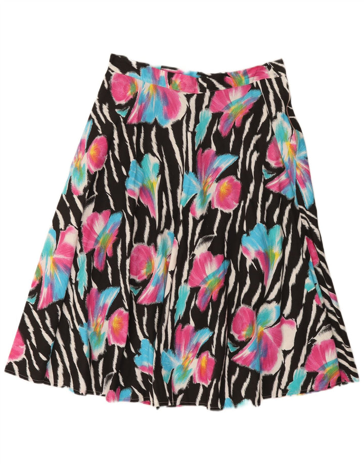 Saia larga feminina vintage W32 floral multicolorido médio