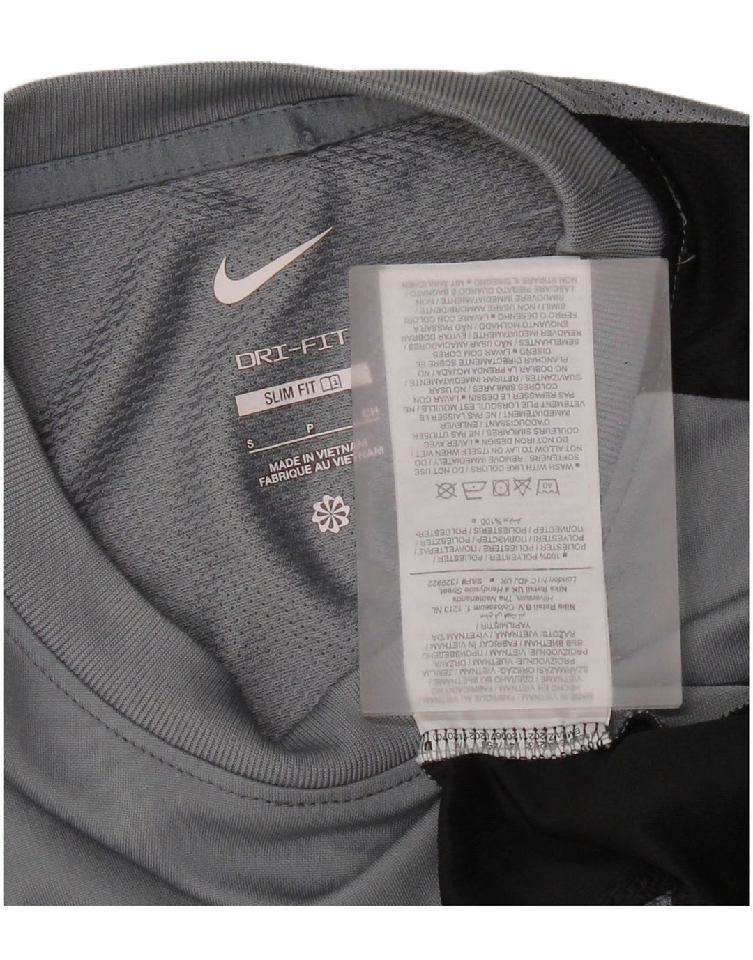 Camiseta masculina Nike Dri Fit Slim Fit Top pequeno cinza colorblock poliéster