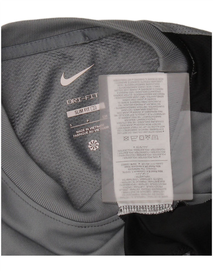 Camiseta masculina Nike Dri Fit Slim Fit Top pequeno cinza colorblock poliéster