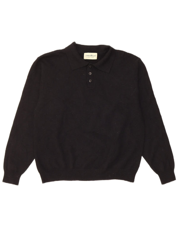 Eddie Bauer Suéter masculino com gola polo e lã preta média