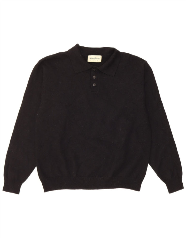 Eddie Bauer Suéter masculino com gola polo e lã preta média