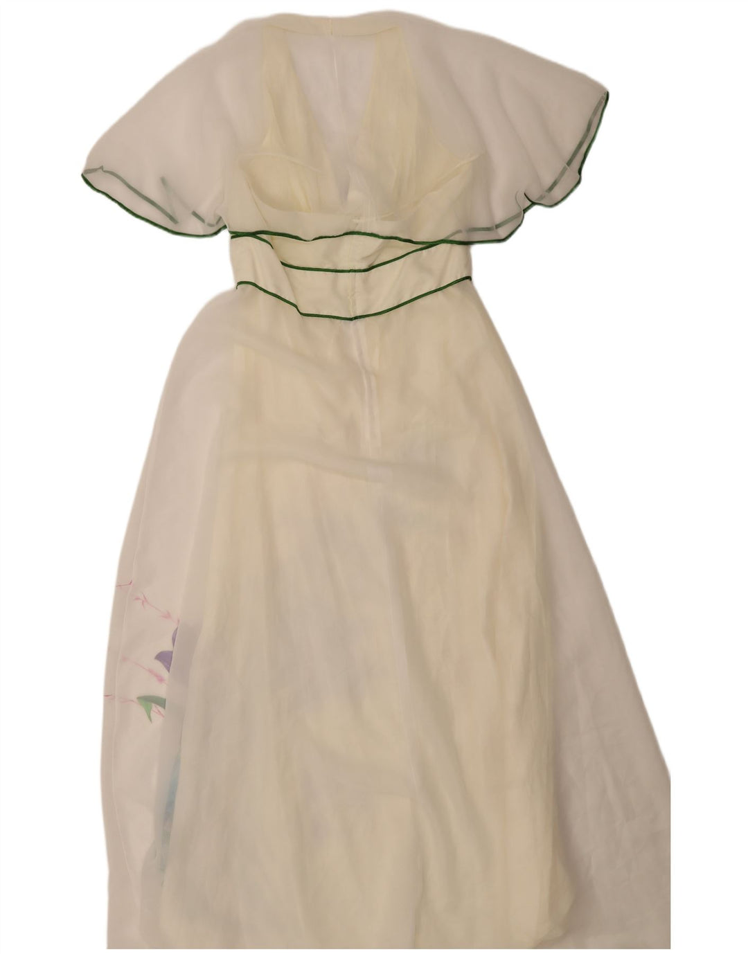 Vestido maxi feminino vintage IT 46 grande poliéster floral branco