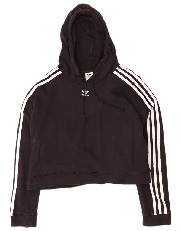 Adidas Womens Crop Hoodie Jumper UK 14 Grande Algodão Preto