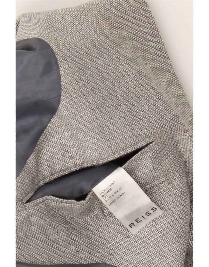 Jaqueta Blazer Masculina Reiss com 2 Botões Reino Unido 38 Lã Cinza Médio