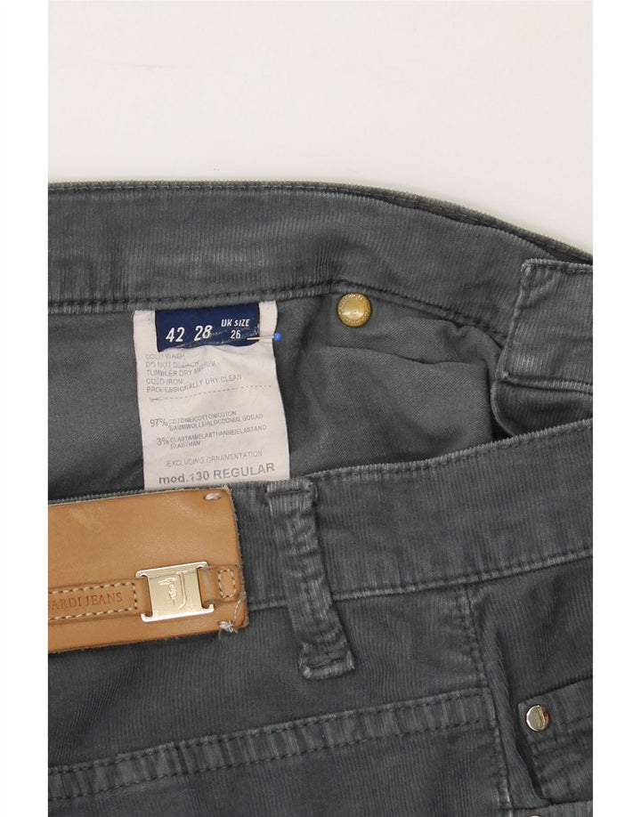 TRUSSARDI Womens Straight Corduroy Trousers W26 L30 Grey Cotton Vintage Trussardi and Second-Hand Trussardi from Messina Hembry 