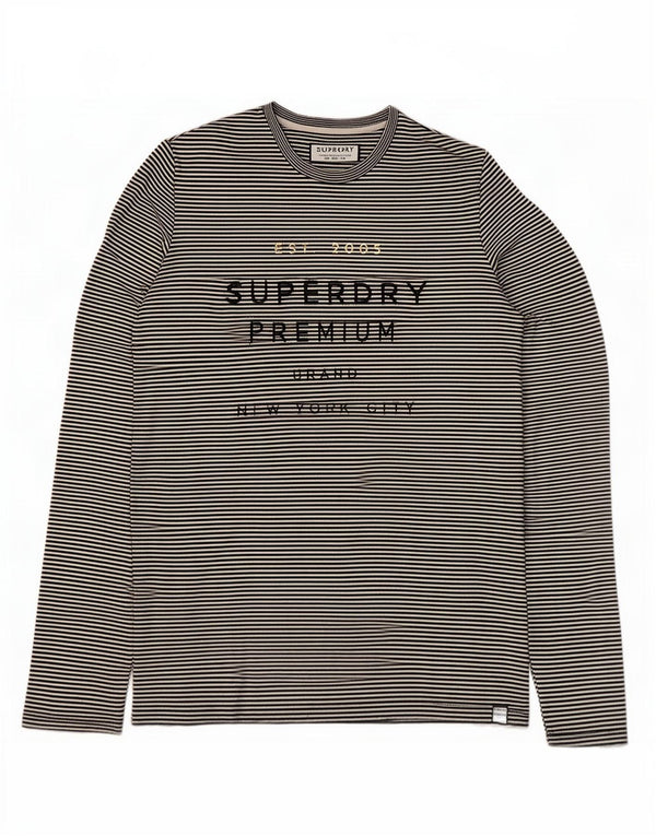 Top gráfico feminino Superdry manga comprida UK 12 listrado preto médio