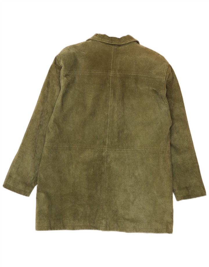 Jaqueta blazer feminina vintage de camurça com 3 botões IT 42 couro cáqui médio