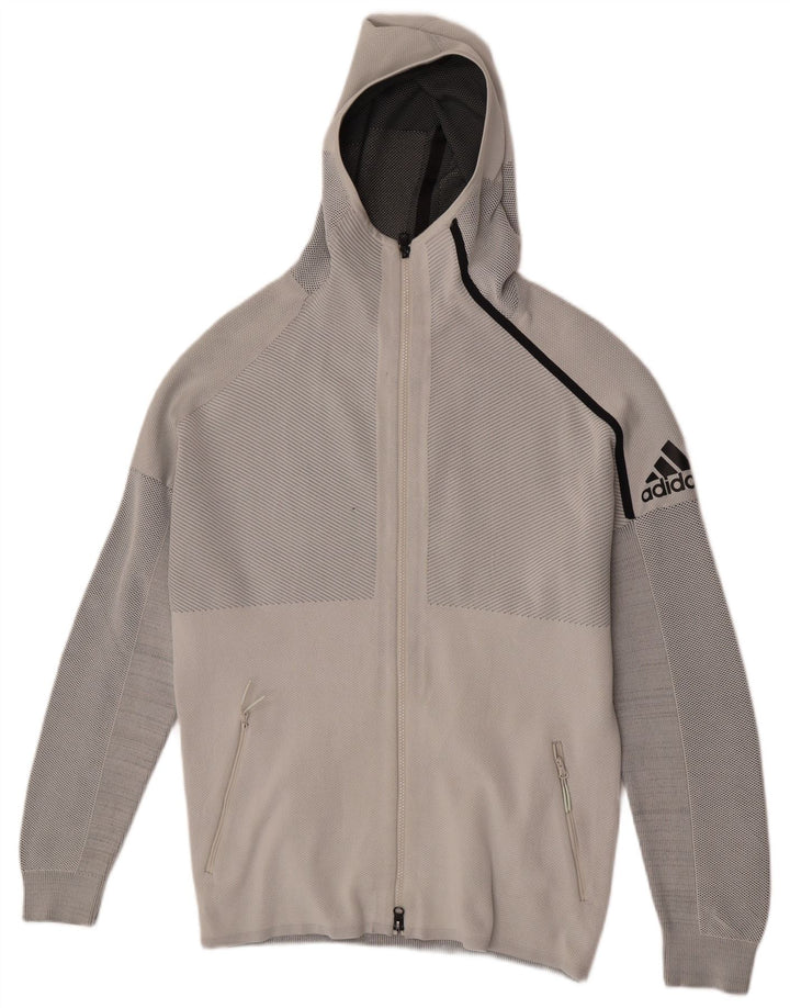 ADIDAS Mens Zip Hoodie Sweater Médio Cinza Riscas