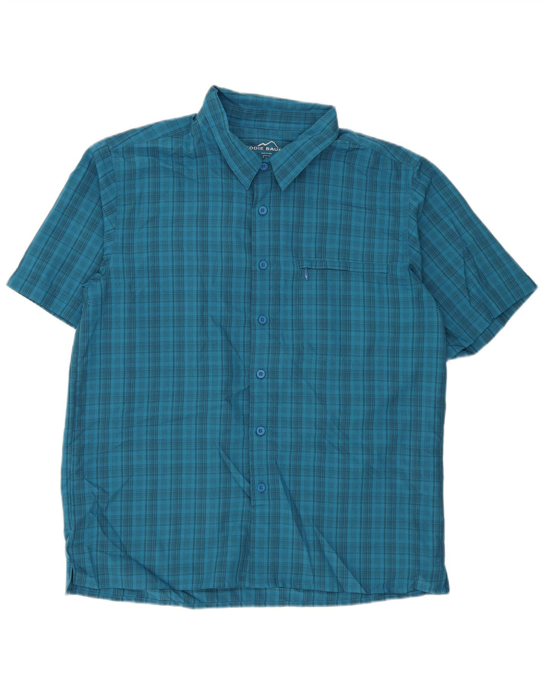 Camisa masculina de manga curta Eddie Bauer grande poliéster xadrez azul