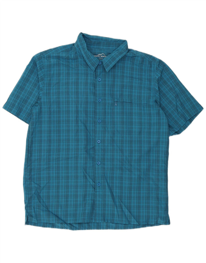 Camisa masculina de manga curta Eddie Bauer grande poliéster xadrez azul