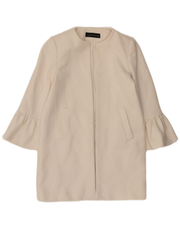 Zara Womens Longline Open Blazer Jacket UK 10 Pequeno Poliéster Branco