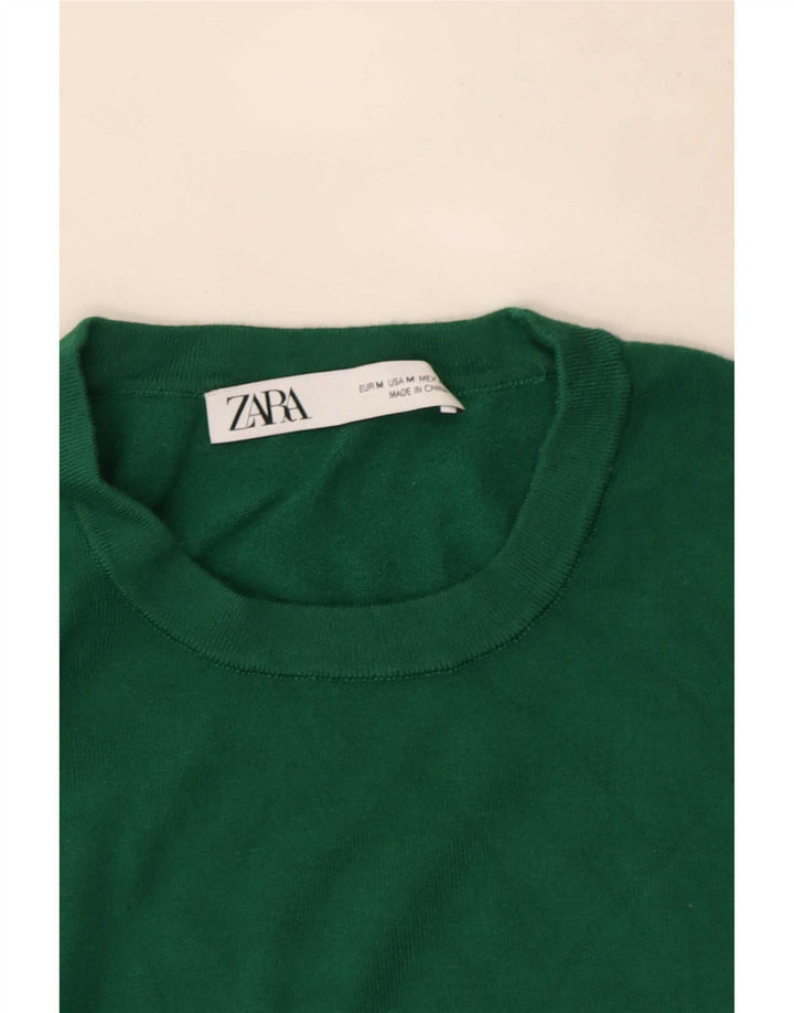 Suéter feminino Zara com gola redonda, Reino Unido 12 verde médio