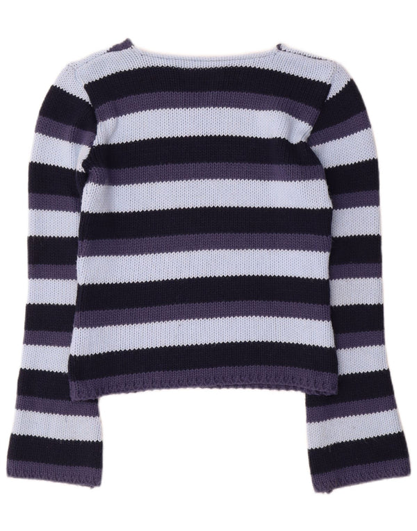 Suéter feminino vintage com decote em V UK 12 médio listrado multicolorido