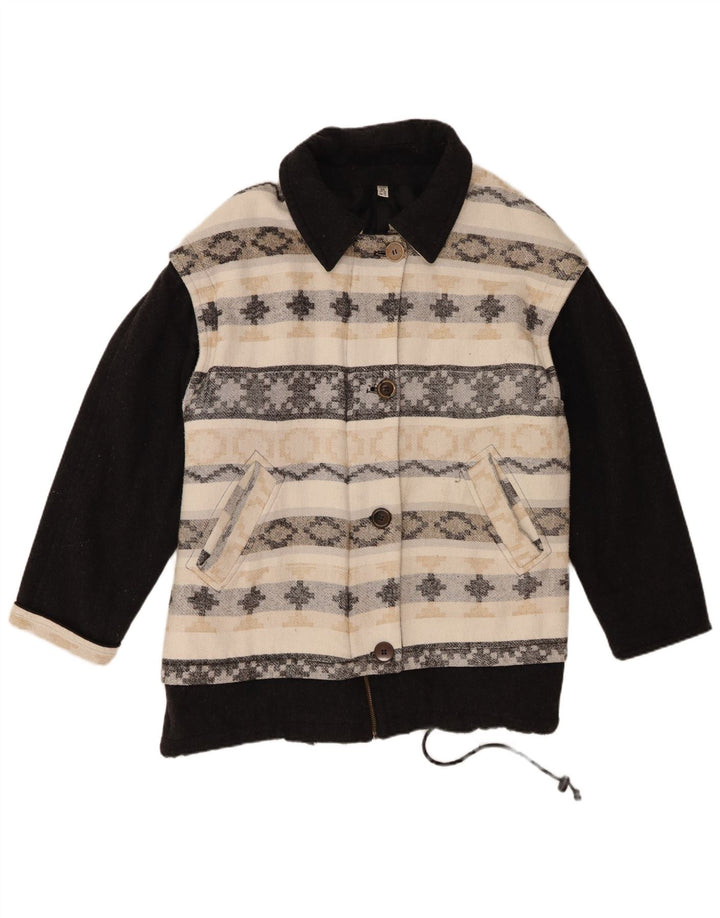 Casaco corta-vento vintage feminino grande UK 18 XL bege geométrico
