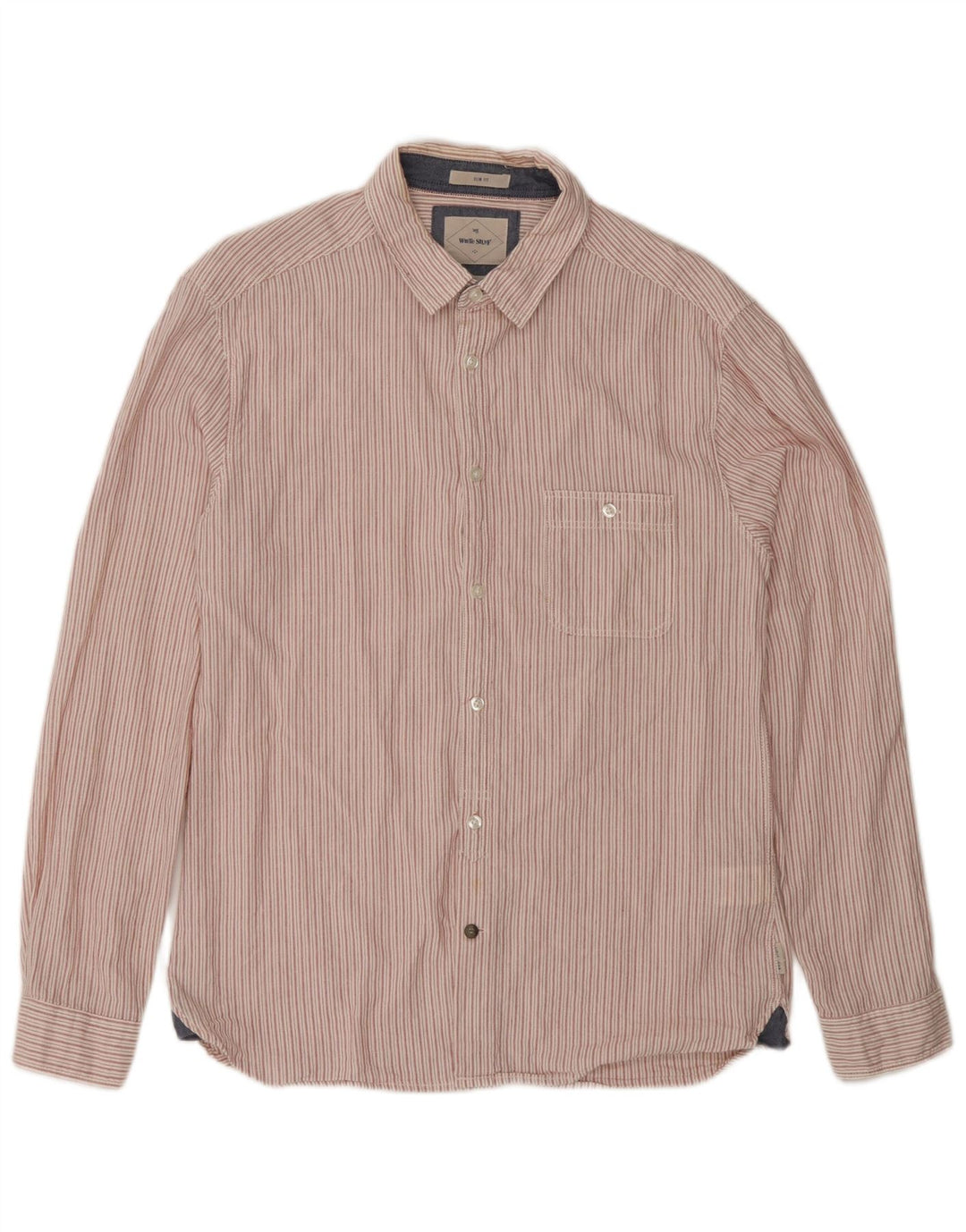 White Stuff Mens Camisa Slim Fit Algodão Listrado Rosa Médio