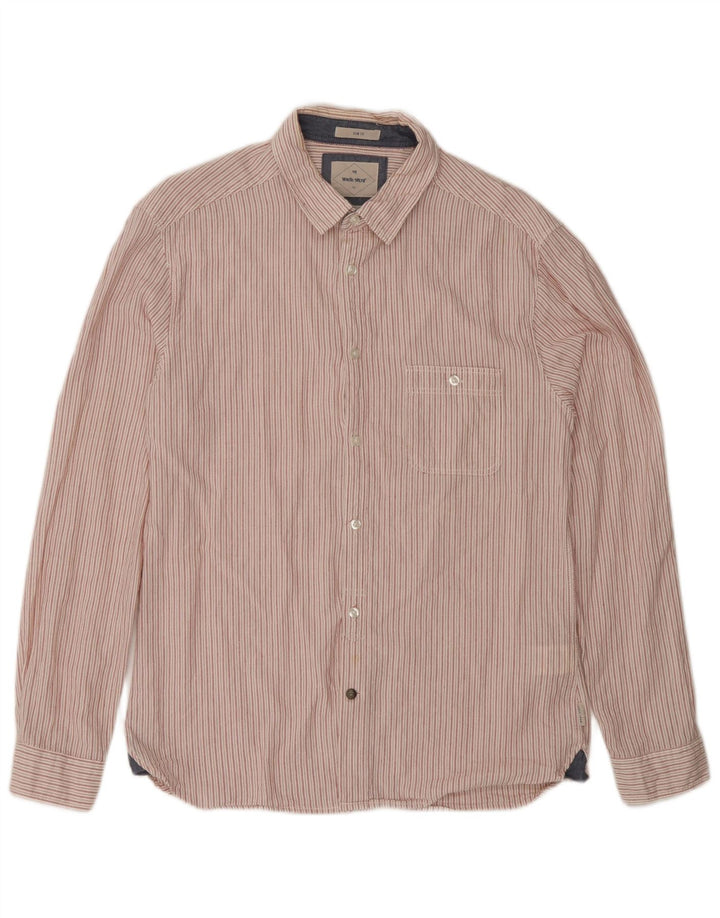 White Stuff Mens Camisa Slim Fit Algodão Listrado Rosa Médio