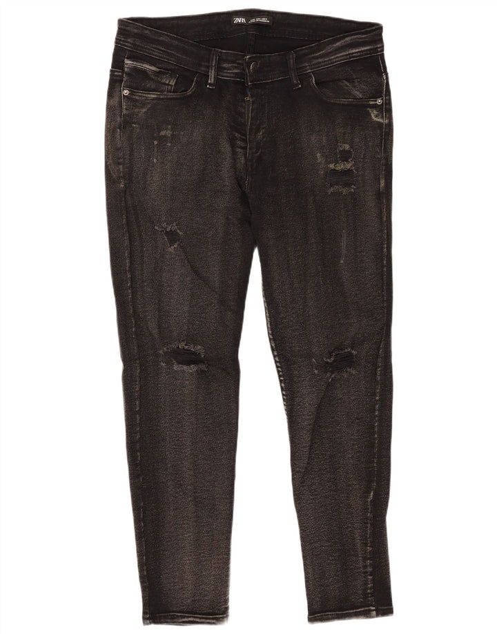 Zara Jeans skinny masculino desgastado W36 L25 algodão preto