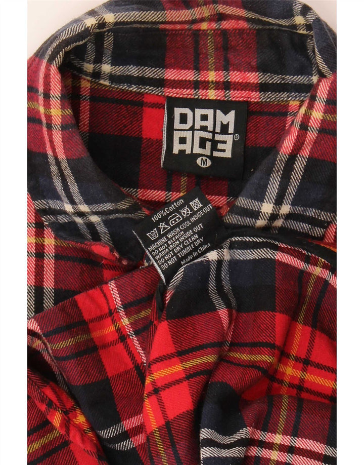 Camisa masculina vintage de flanela de algodão xadrez vermelho médio