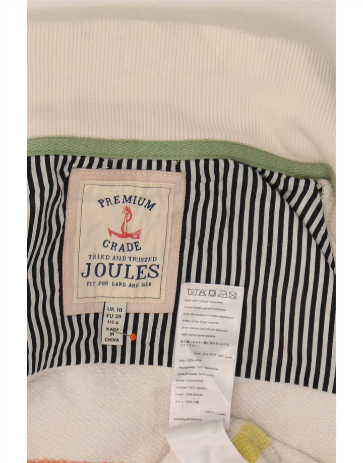 Suéter feminino Joules com gola redonda e botão UK 10 listrado branco pequeno