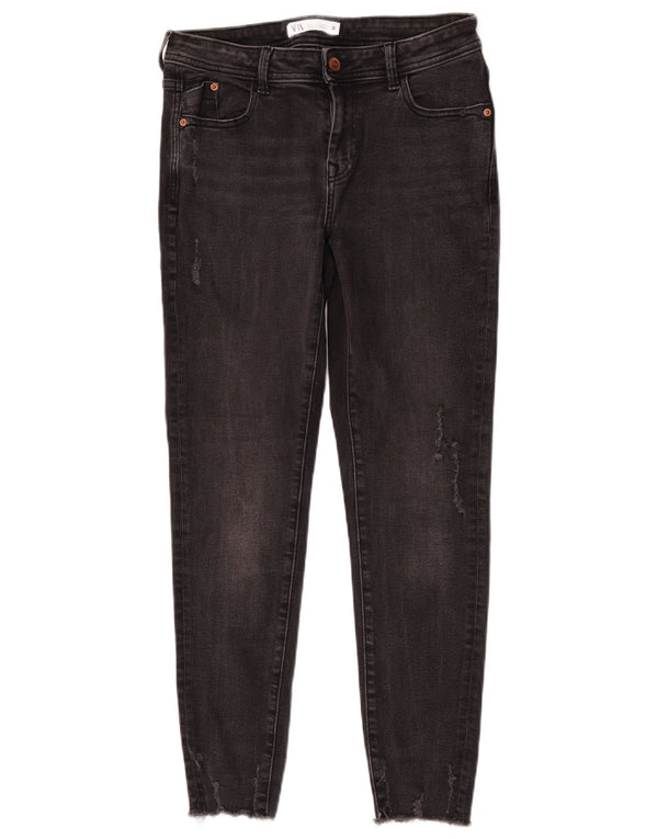 Zara Jeans skinny feminino desgastado UE 38 pequeno W28 L27 algodão cinza