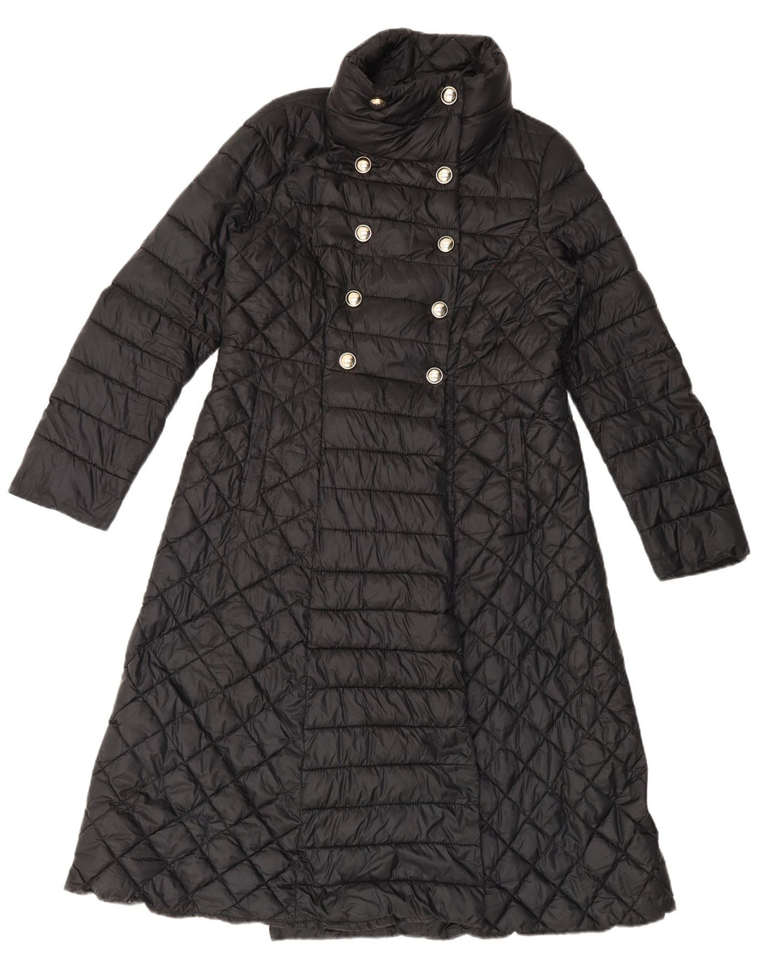 Casaco acolchoado com peito duplo Intrend feminino UK 16 grande poliéster preto