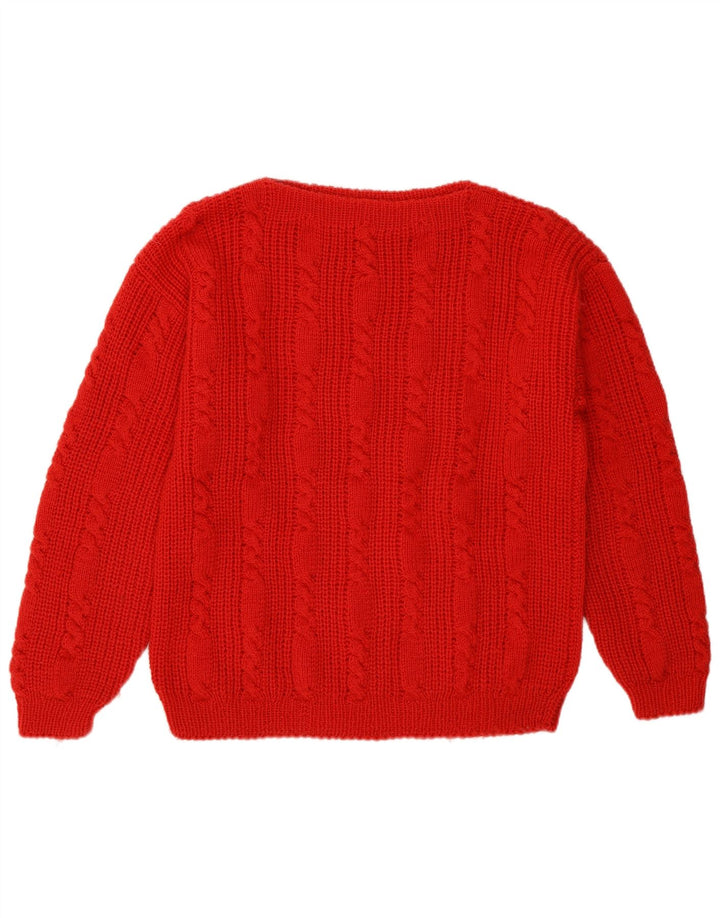 Suéter feminino vintage com gola canoa UK 12 vermelho médio