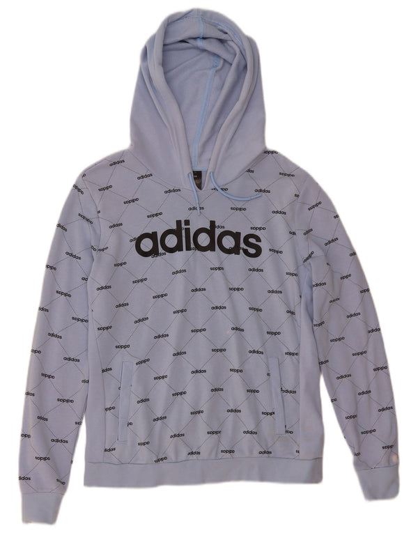 Adidas Womens Graphic Hoodie Jumper UK 12/14 Médio Azul Algodão