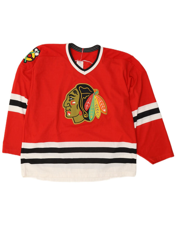 Camisa masculina vintage de hóquei Chicago Blackhawks CCM 1990-96 grande vermelha esportiva