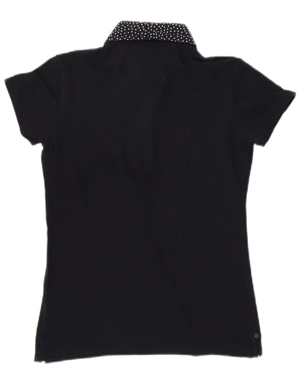 Camisa polo feminina WOOLRICH Slim Fit Reino Unido 12 algodão manchado azul marinho médio