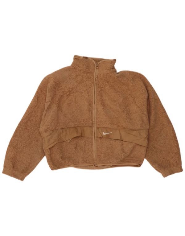Nike Womens Crop Oversized Fleece Jacket UK 10 Small Beige Polyester