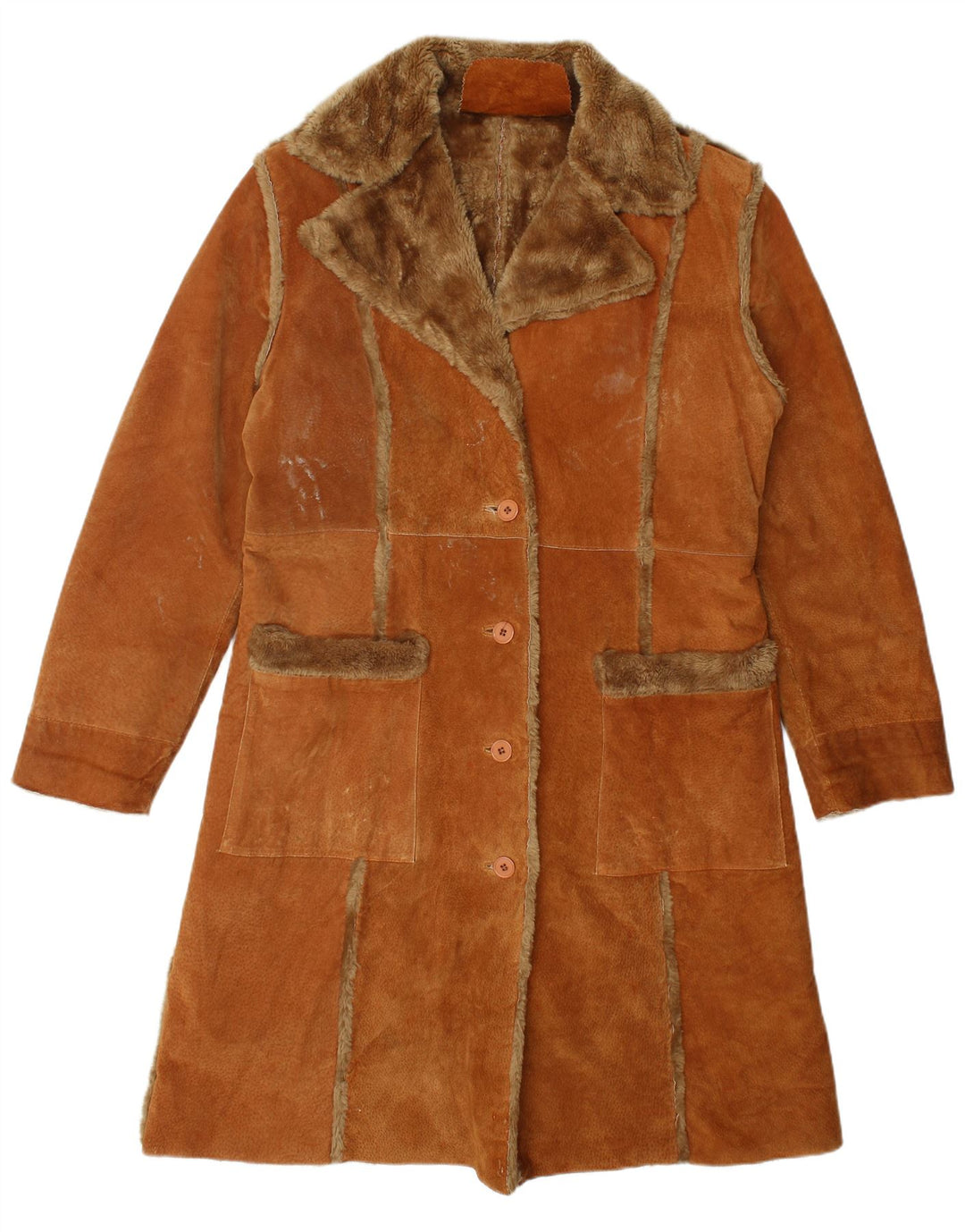 Casaco feminino vintage de shearling UK 18 XL couro marrom