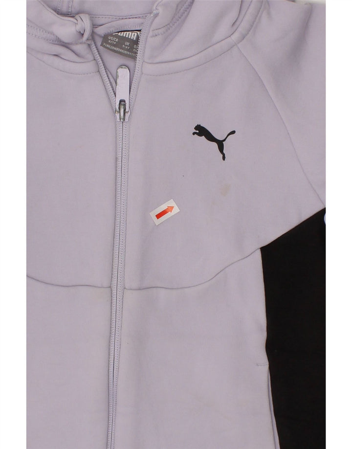 PUMA Girls Zip Hoodie Sweater 5-6 Years Purple Colourblock Cotton Vintage Puma and Second-Hand Puma from Messina Hembry 