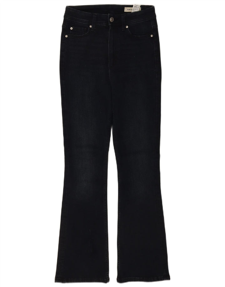Calça jeans feminina Marks & Spencer Slim Flared UK 8 pequena W26 L28 azul marinho