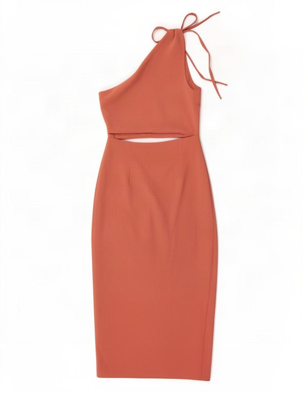 Vestido feminino Zara com recorte de um ombro Reino Unido 8 pequeno poliéster rosa
