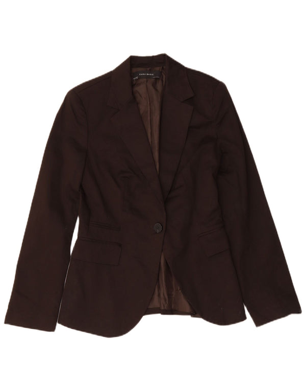 Jaqueta blazer feminina Zara com 1 botão Reino Unido 10 pequeno algodão marrom