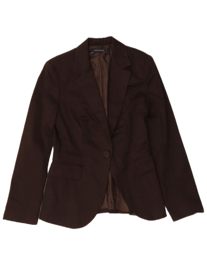 Jaqueta blazer feminina Zara com 1 botão Reino Unido 10 pequeno algodão marrom