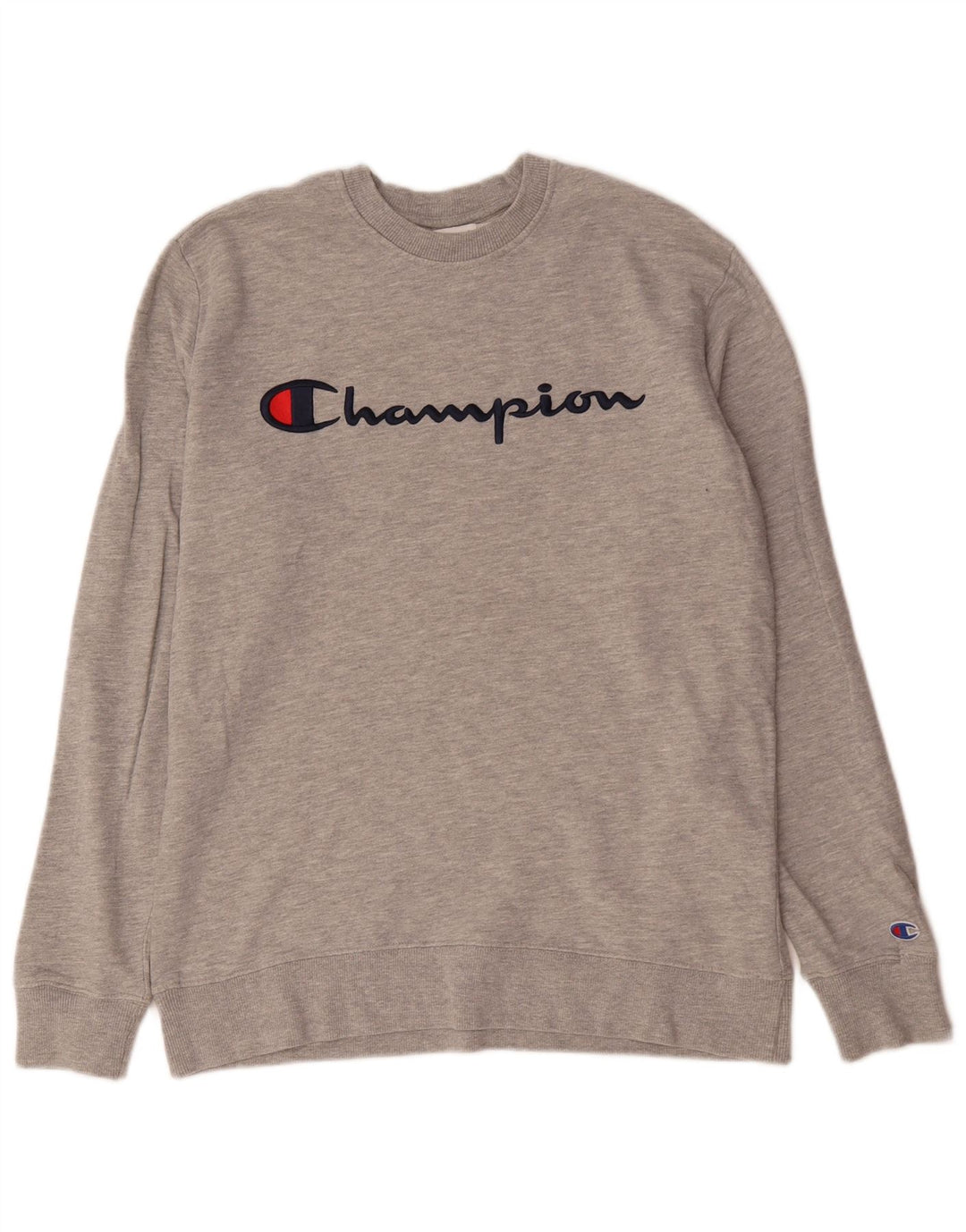 Champion moletom gráfico masculino jumper médio cinza algodão manchado