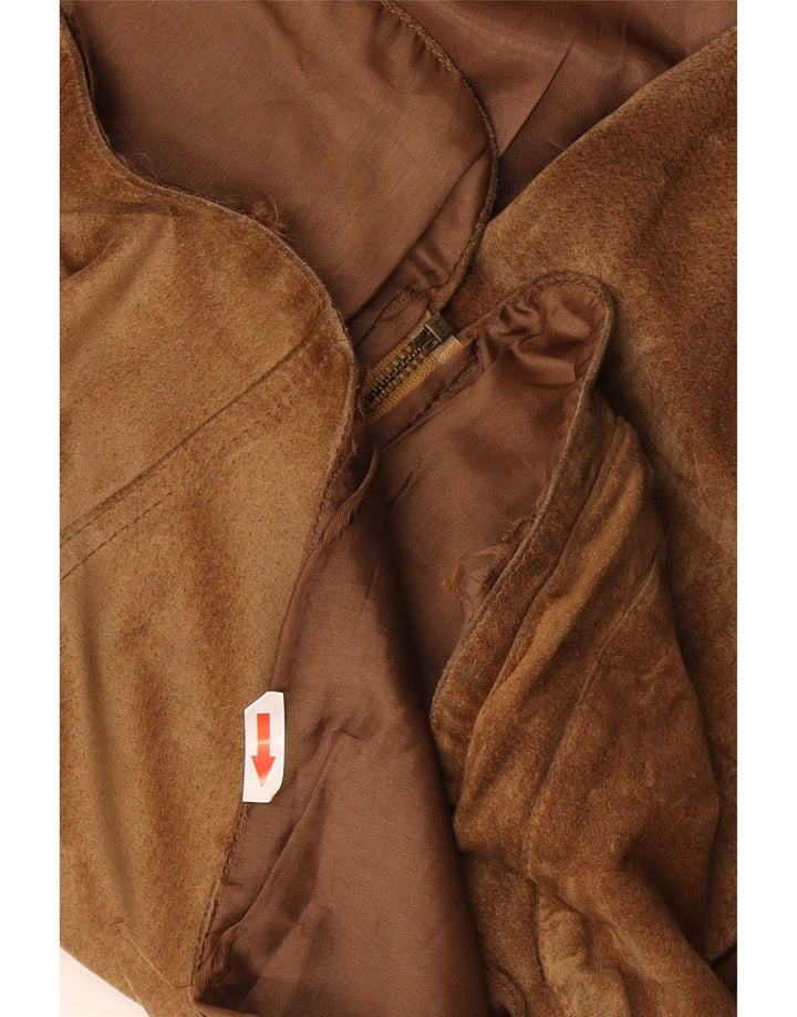 Colete utilitário de camurça masculino vintage Reino Unido 38 couro marrom médio