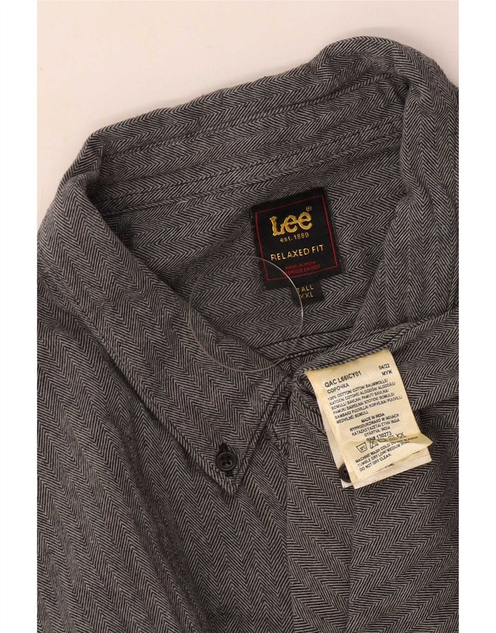 Camisa masculina alta e relaxada Lee 2XL algodão espinha de peixe cinza