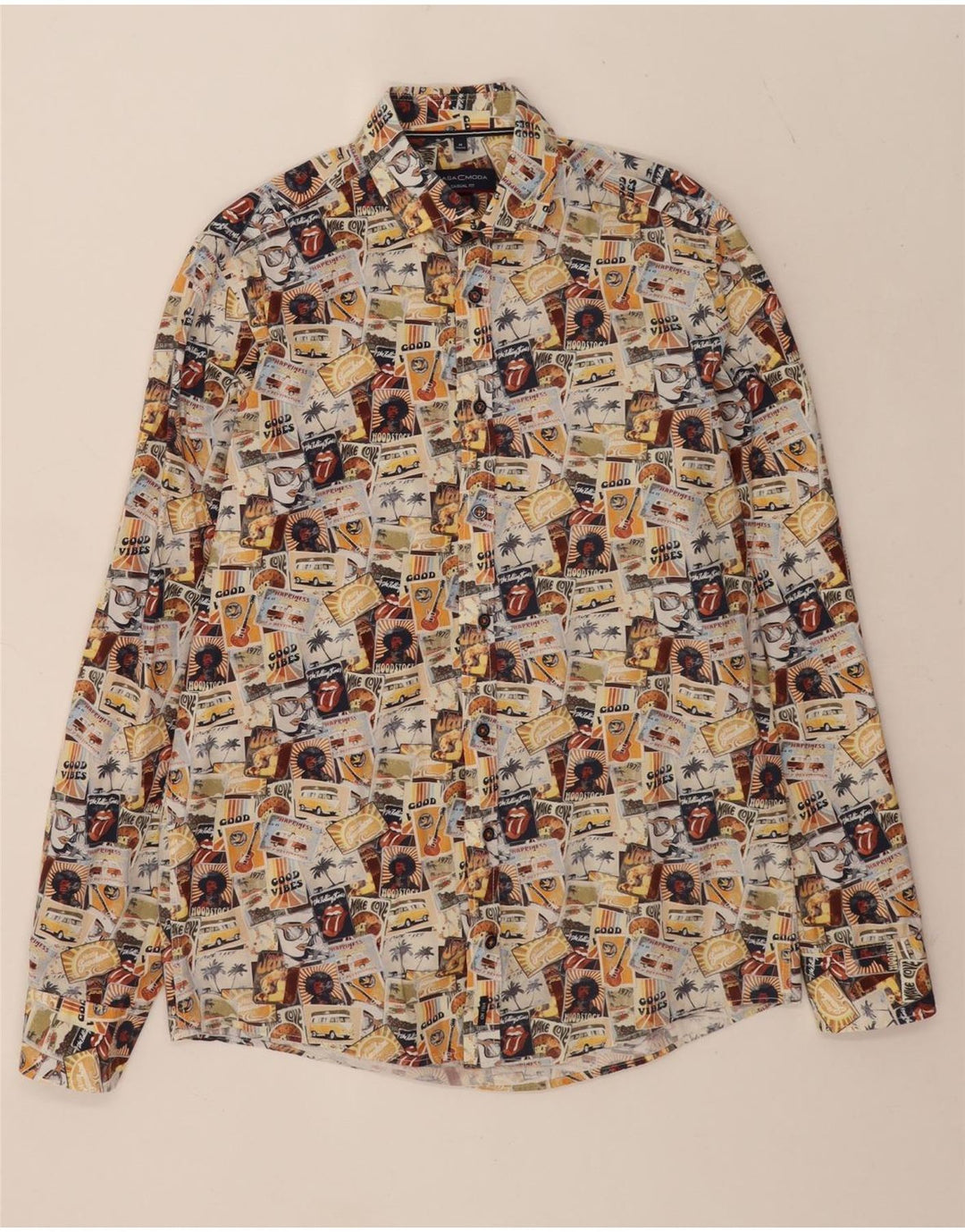 Casa Moda Camisa masculina Woodstock tamanho 39/40 médio multicolorido