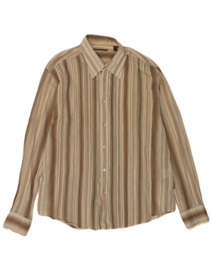 Camisa masculina Ted Baker grande listrada cáqui de algodão