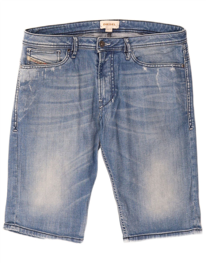 Shorts jeans masculino diesel desgastado W31 algodão azul médio