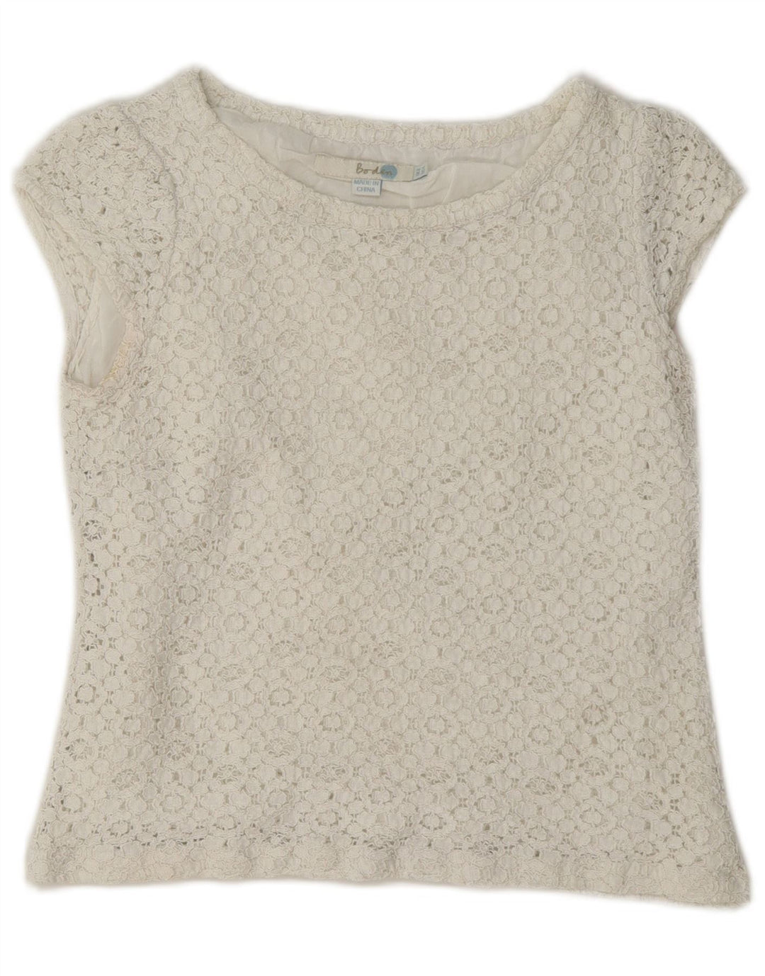 Blusa feminina Boden de renda curta Reino Unido 8 pequena branca