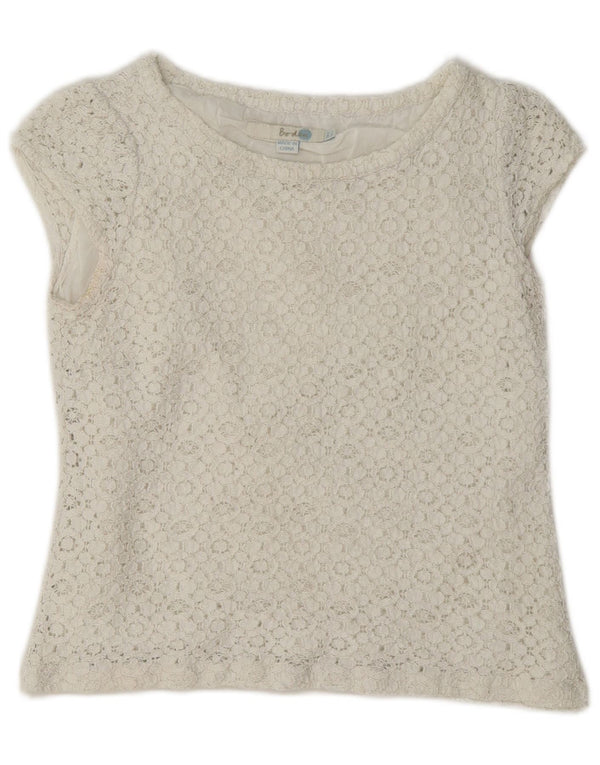 Blusa feminina Boden de renda curta Reino Unido 8 pequena branca