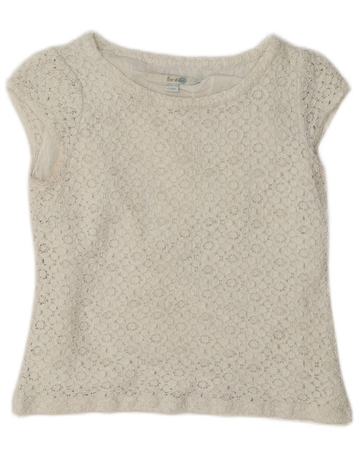 Blusa feminina Boden de renda curta Reino Unido 8 pequena branca