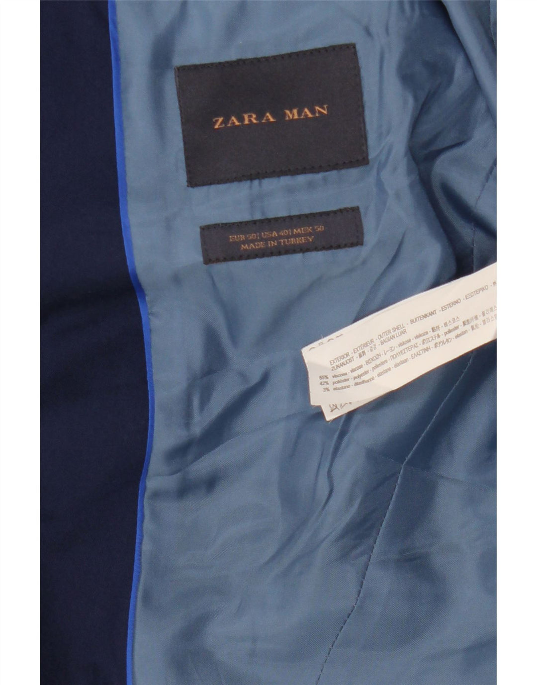 Jaqueta blazer masculina ZARA com 2 botões EU 50 médio azul marinho viscose