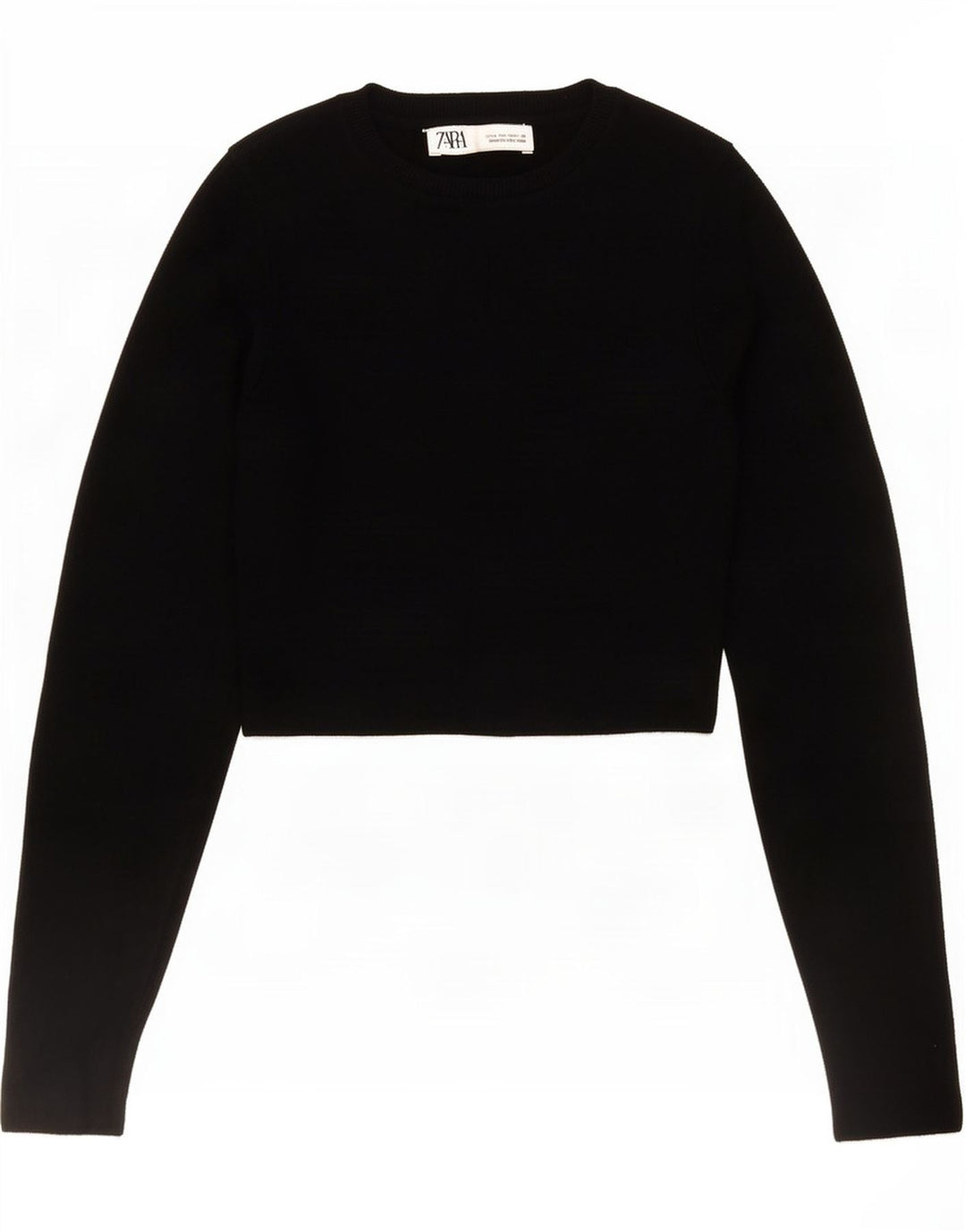 Zara Top curto feminino manga comprida Reino Unido 12 viscose preta média