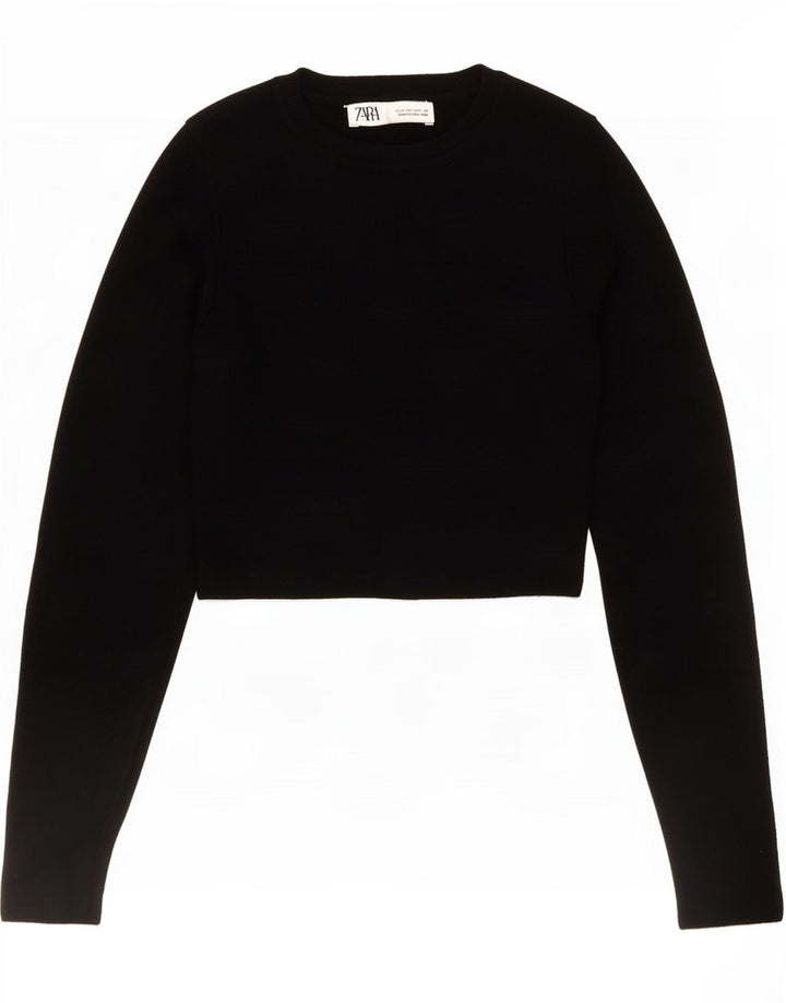 Zara Top curto feminino manga comprida Reino Unido 12 viscose preta média