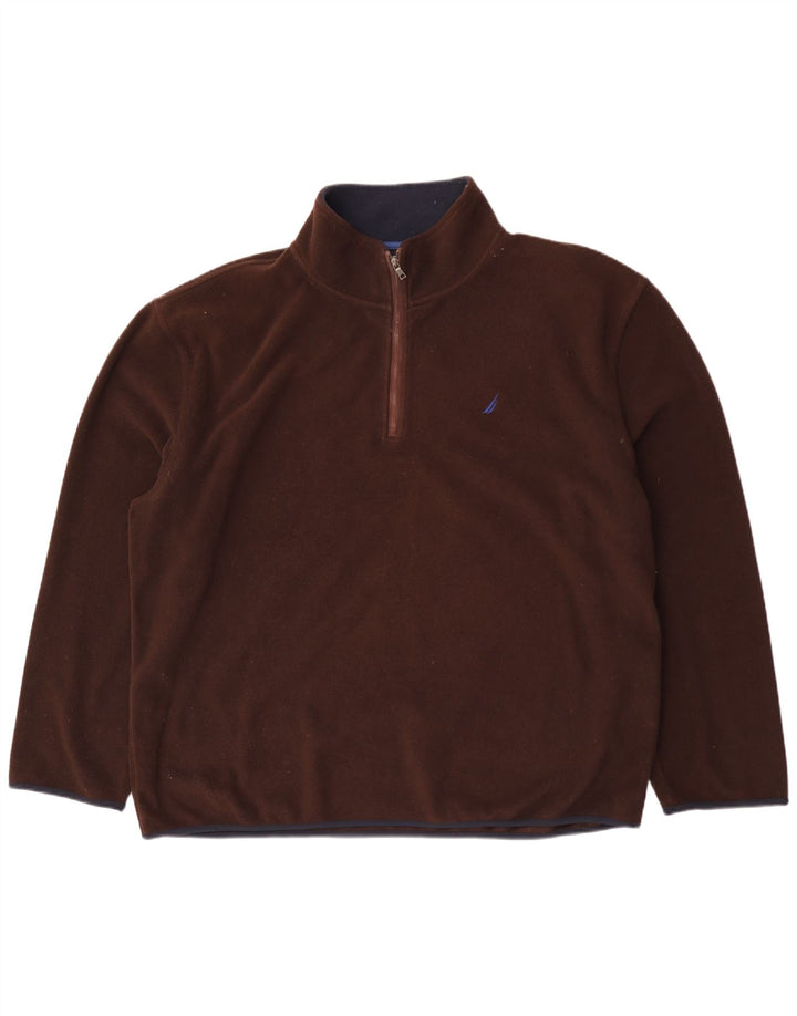 Suéter de lã masculino Nautica com zíper e gola 2XL poliéster marrom