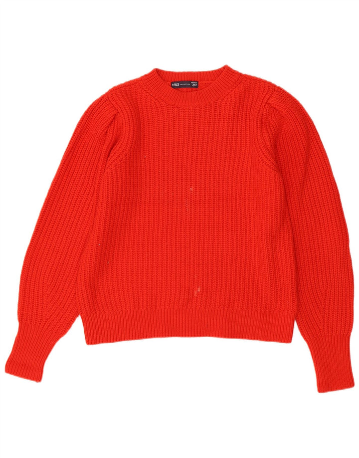 Suéter feminino Marks & Spencer com gola redonda Reino Unido 14 acrílico vermelho médio
